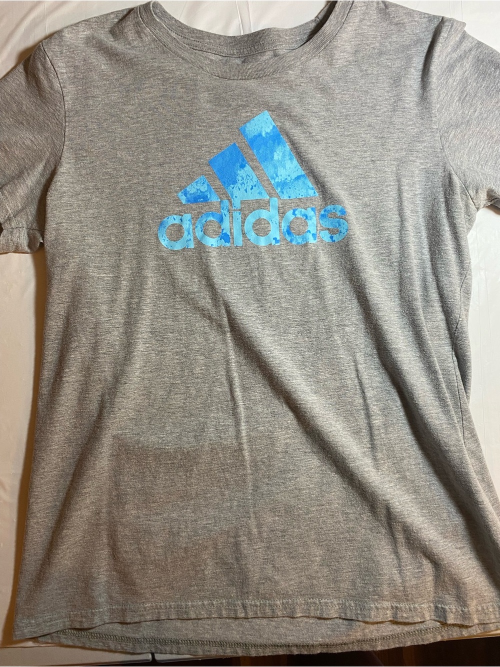 Adidas Amplifier Tee Gray Blue Watercolor Logo Graphic Short Sleeve Shirt M